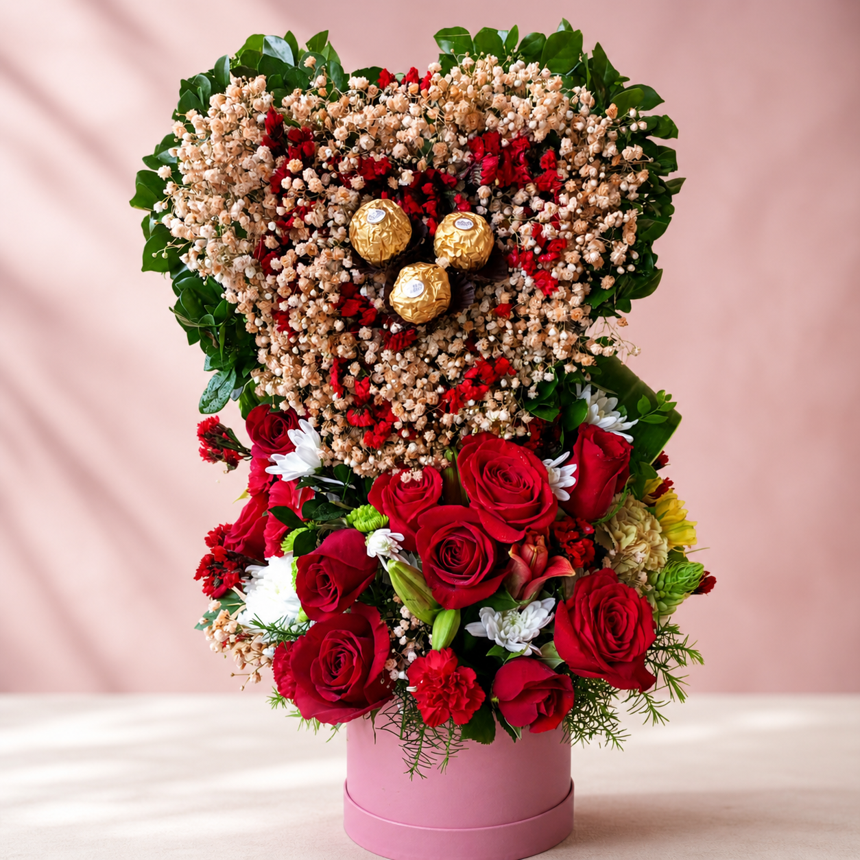 Corazón de Amor Eterno - Arreglo en forma de corazón con Ferrero